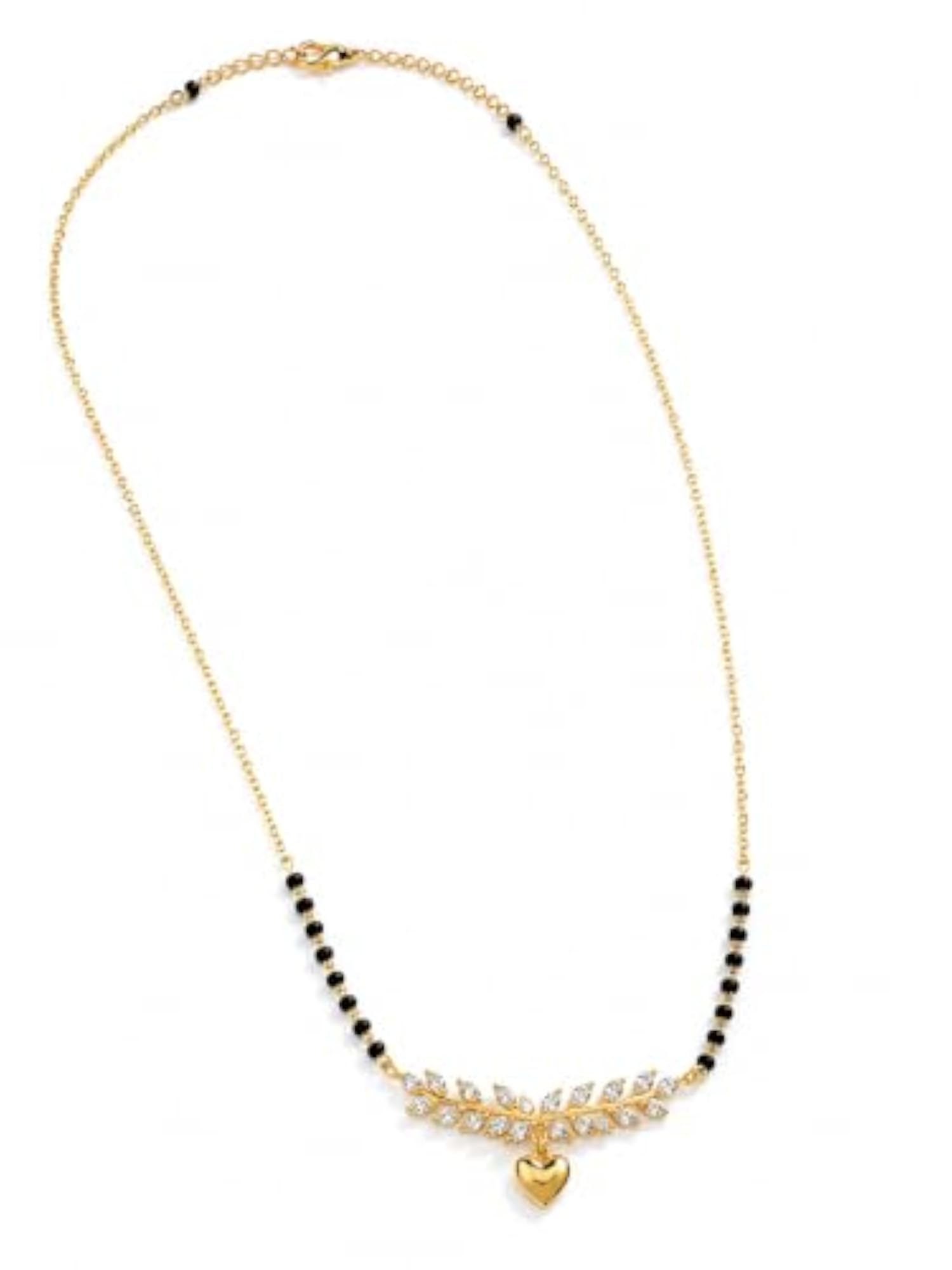 Women's Gold Plated Leaf Heart Mangalsutra with Black Bead Chain